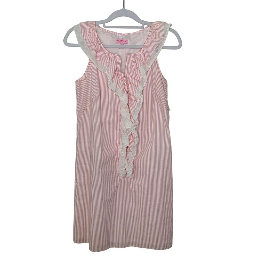 Lilly Pulitzer Shift Striped Pink Ruffled Coastal Chic Mini Dress